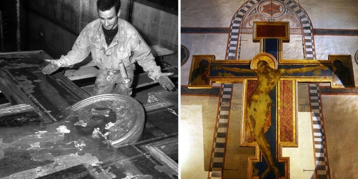 1966. L'alluvione di Firenze e il Cristo del Cimabue salvato dal fango